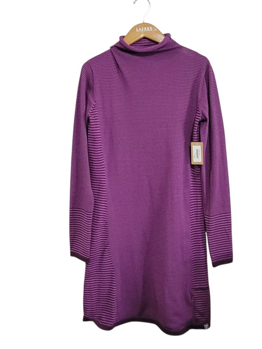 Title Nine Turtleneck Sweater Dress Womens Small Purple Striped Pocket NWT